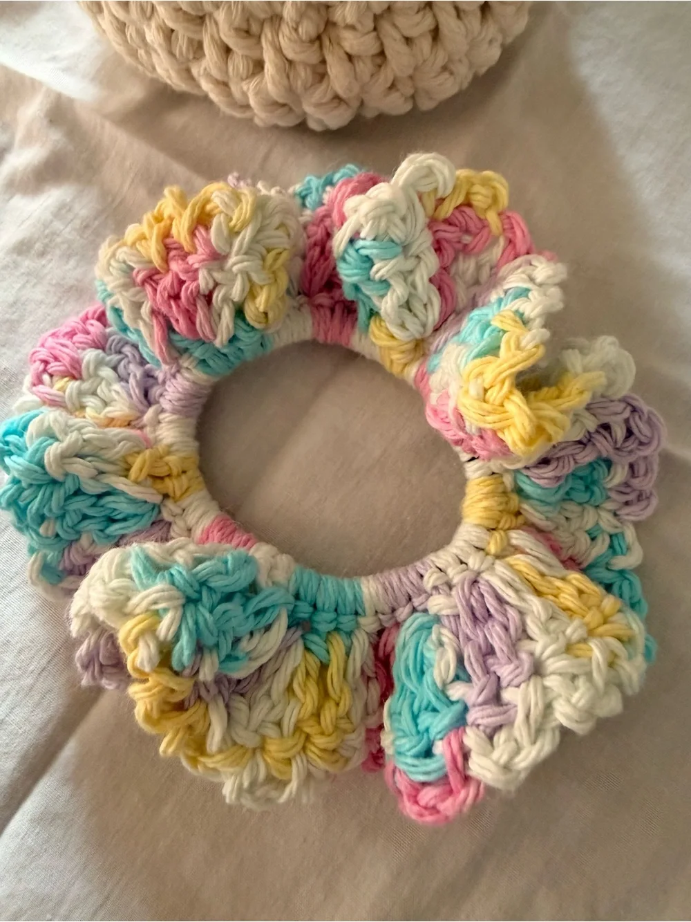 Handmade Crochet Scrunchies Set of 2 Pastel Boho Hair Accessories Cottagecore